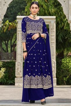 Blue Anarkali Style Palazzo Suit