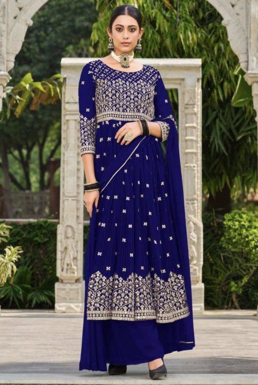 Blue Anarkali Style Palazzo Suit