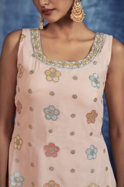 Alternative view of Peach Embroidered Sharara Suit