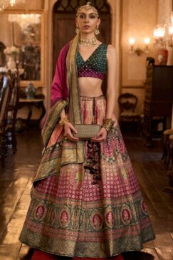 Multicolour Rajwadi Silk Embroidered Lehenga Choli