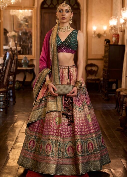 Multicolour Rajwadi Silk Embroidered Lehenga Choli