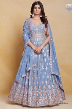 Powder Blue Georgette Embroidered Anarkali Suit