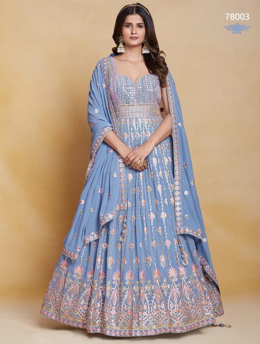 Powder Blue Georgette Embroidered Anarkali Suit