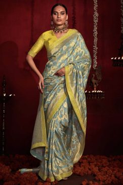 Grey Banarasi Silk Embroidered Wedding Saree