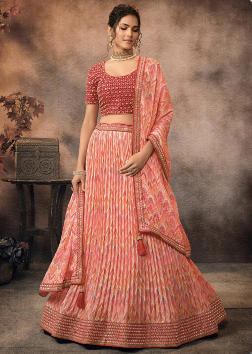 Peach Leheriya Umbrella Lehenga Choli