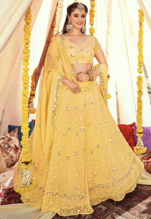 Yellow Georgette Sequinned Lehenga Choli
