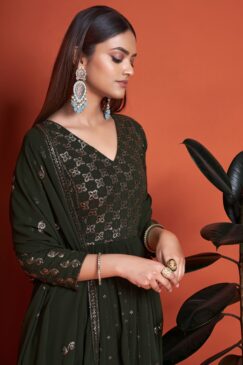 Alternative view of Mehendi Green Embroidered Anarkali suit