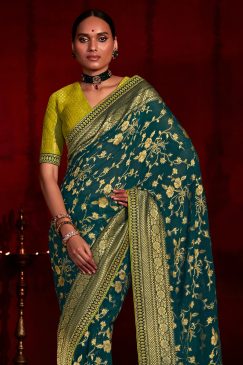 Alternative view of Green Banarasi Silk Embroidered Wedding Saree