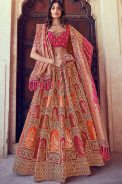 Pink Silk Embroidered Bridal Lehenga Choli