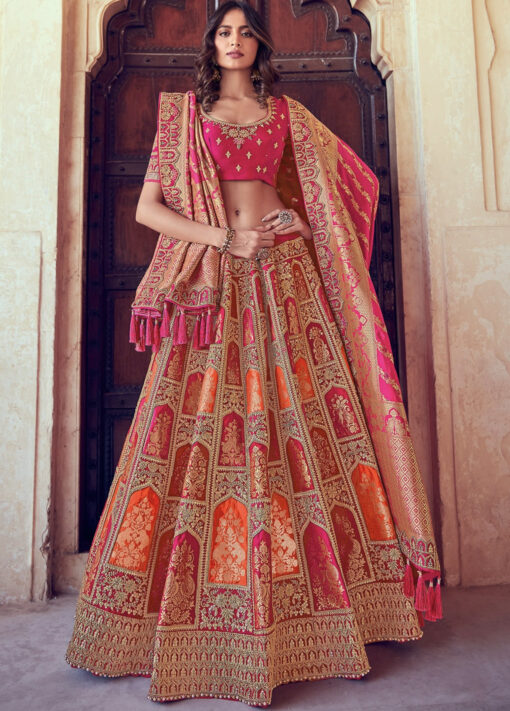 Pink Silk Embroidered Bridal Lehenga Choli