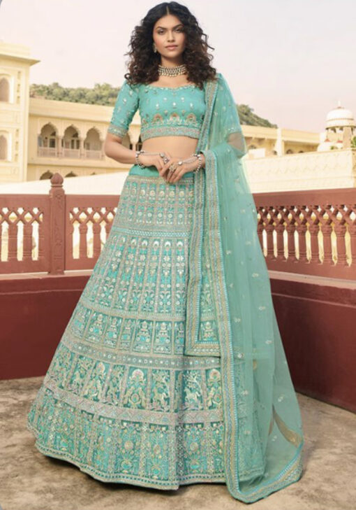 Turquoise Organza Lehenga Choli