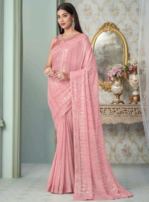 Pink Georgette Party Wear Saree