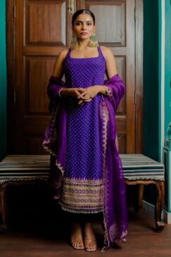 Purple Satin Embroidered Pant Suit
