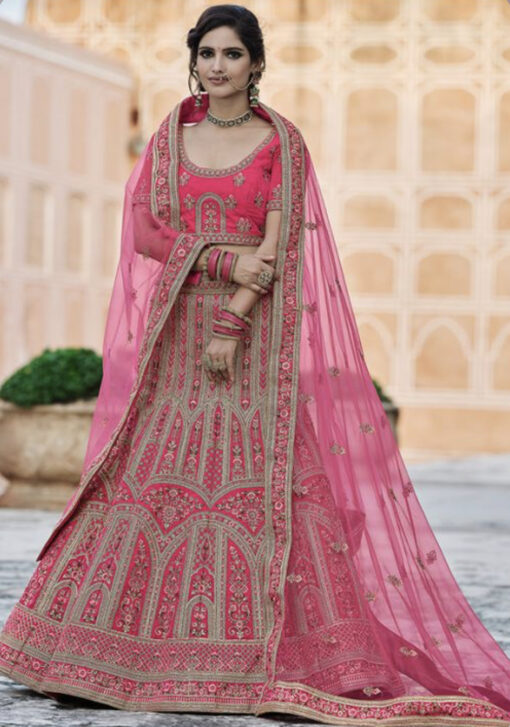 Pink Velvet Bridal Lehenga Choli