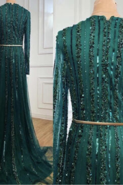 Alternative view of A Line Heavily Beaded Full Sleeve Evening Dress