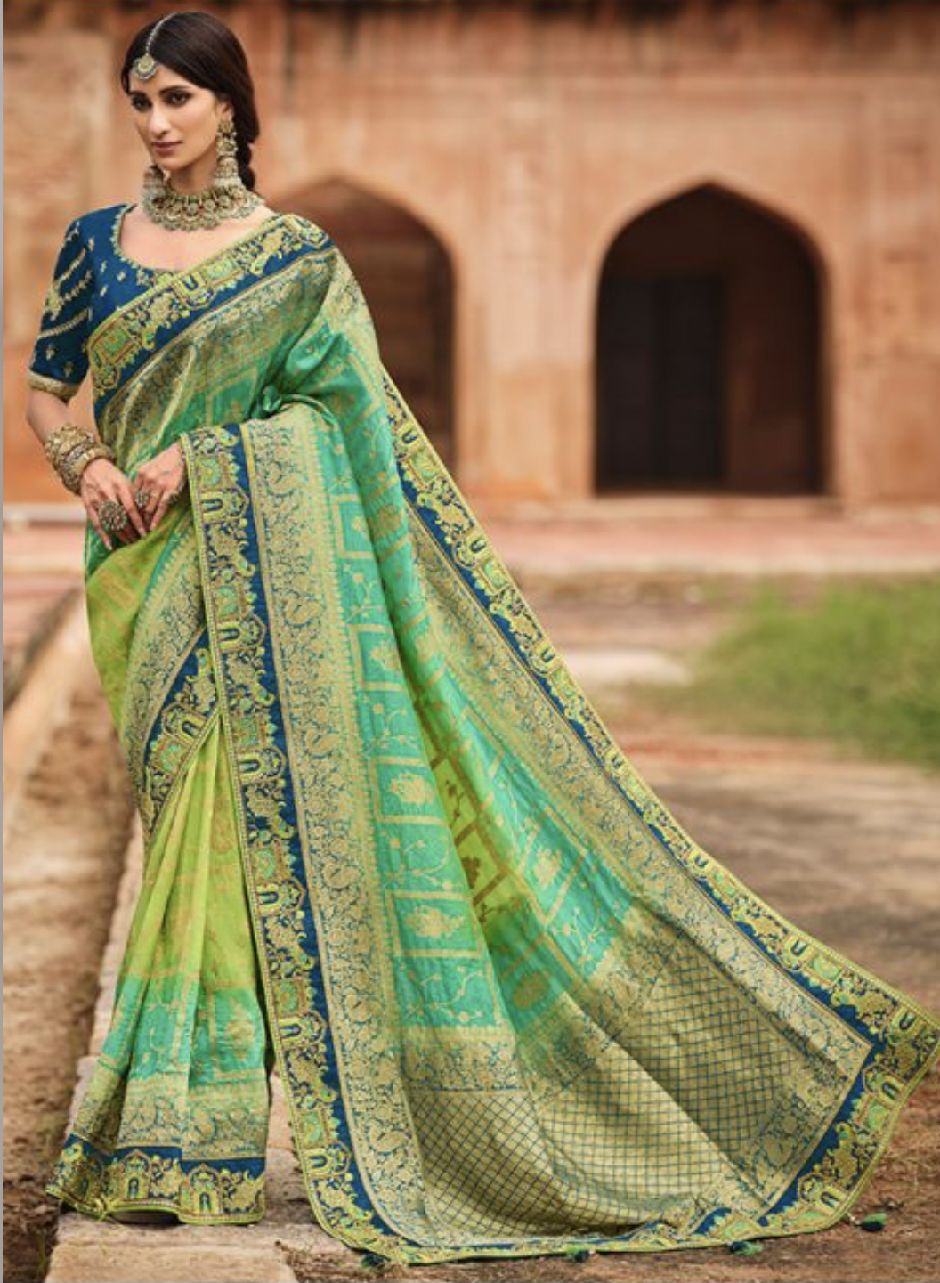 green saree wedding