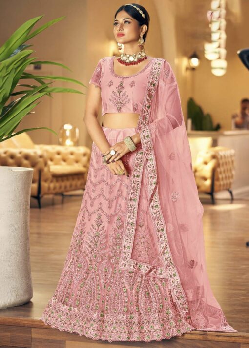 Pink Embroidered Party Wear Lehenga Choli