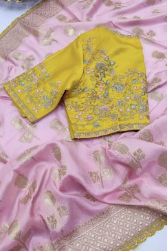 Alternative view of Pink Banarasi Silk Embroidered Wedding Saree