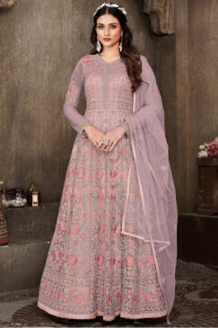 Pink Embroidered Net Anarkali Suit