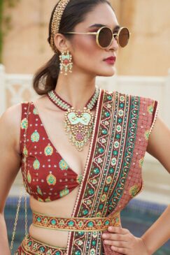Alternative view of Burnt Red Smooth Silk Woven Lehenga Choli