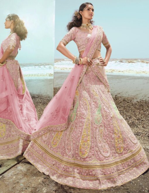 Pink Heavy Bridal Lehenga Choli