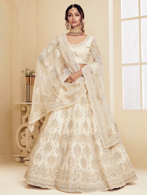 Off White Net Bridal Lehenga Choli