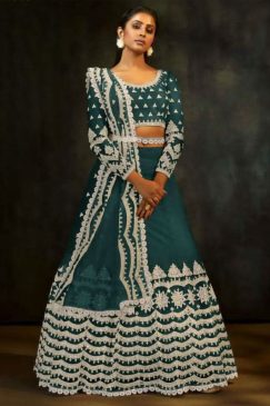 Teal Embroidered Sangeet Lehenga Choli