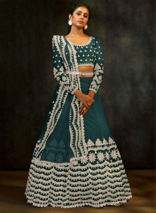 Teal Embroidered Sangeet Lehenga Choli