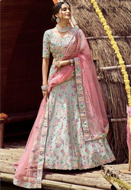 Ice Mint Organza Party Wear Lehenga Choli