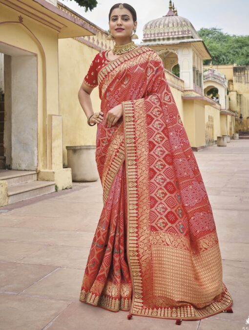Red Dola Silk Embroidered Wedding Saree