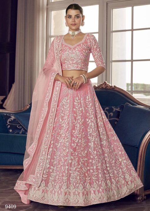 Pink Organza Bridal Lehenga Choli