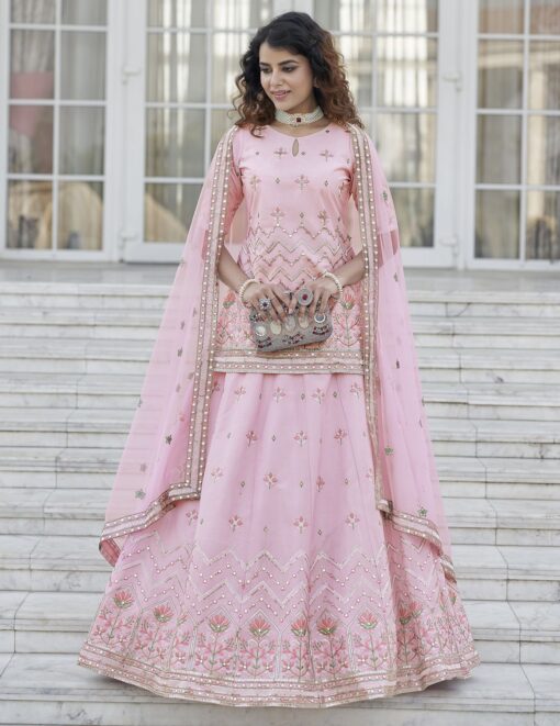 Baby Pink Chiffon Long Choli Lehenga Suit