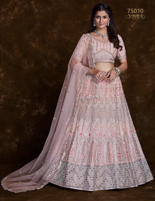 Baby Pink Heavy Embroidered Bridal Lehenga Choli