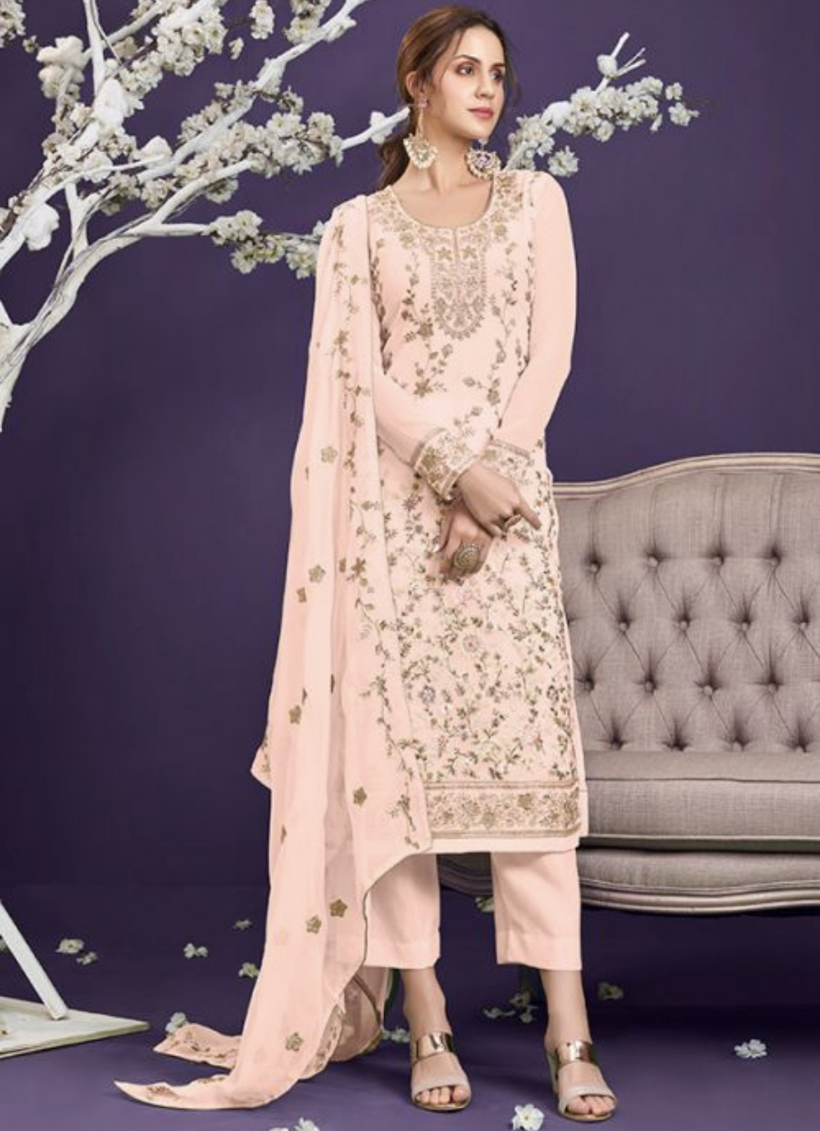 peach pant suit
