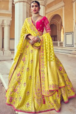 Lemon Yellow Silk Lehenga Choli