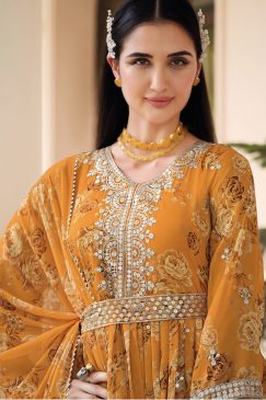 Alternative view of Yellow Abaya Style Floral Printed Anarkali Suit