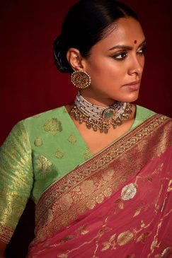 Alternative view of Rose Banarasi Silk Embroidered Wedding Saree