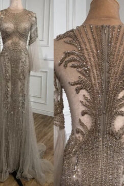 Alternative view of Luxury A-Line Diamond Beaded Evening Dress