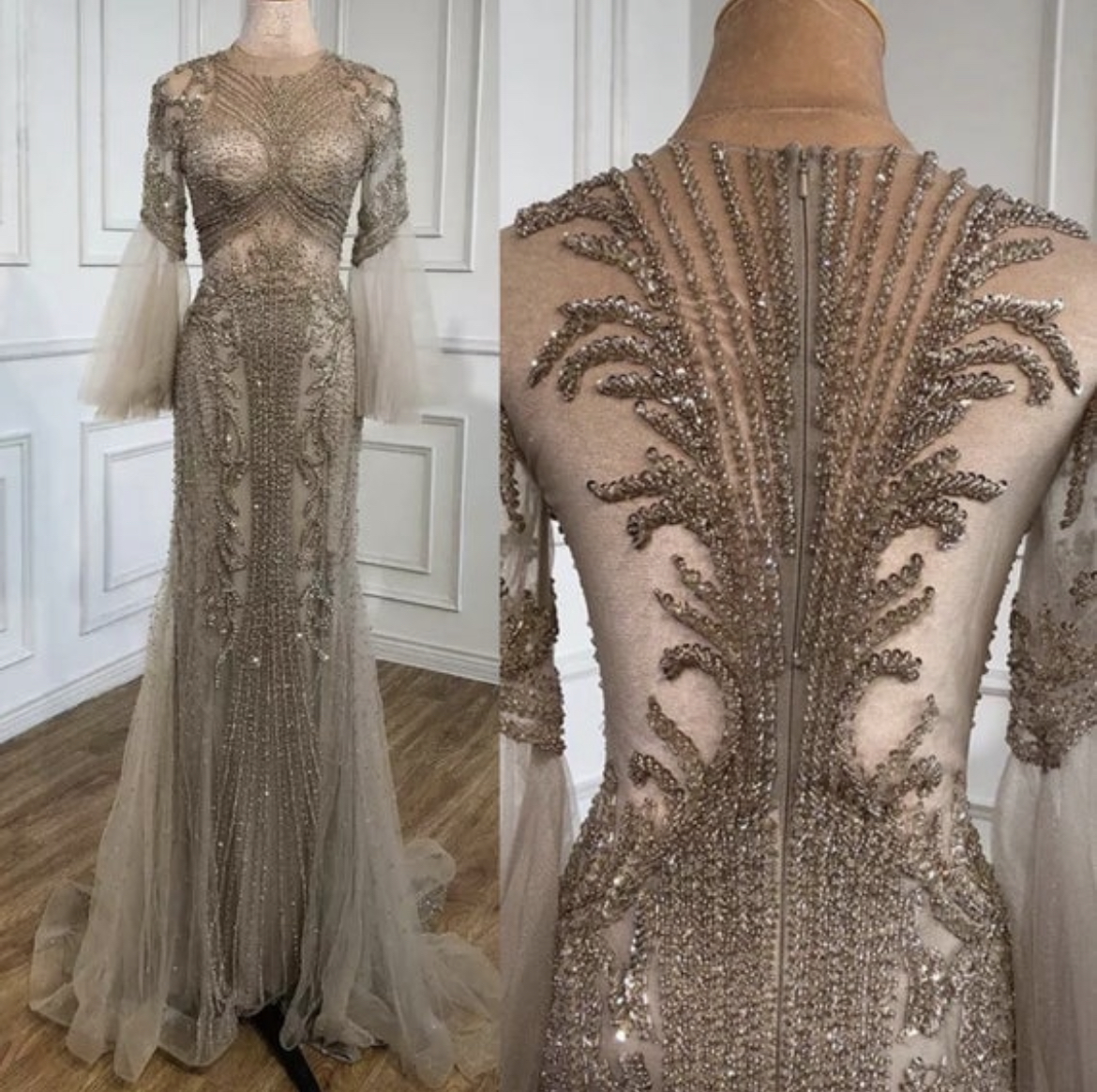 Luxury A-Line Diamond Beaded Evening Dress - Made To Order, Evening ...