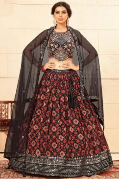 Black Faux Georgette Heavy Designer Lehenga Choli