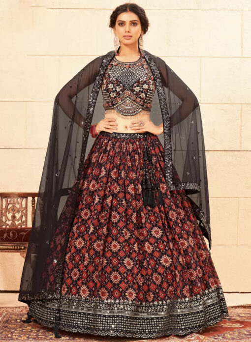 Black Faux Georgette Heavy Designer Lehenga Choli