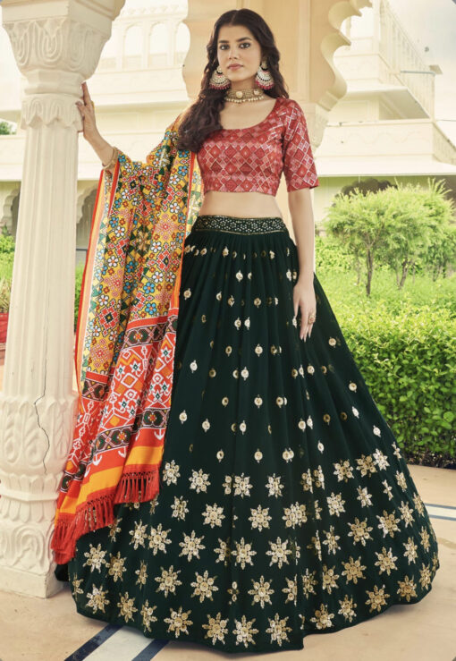 Green And Pink Georgette Lehenga Choli
