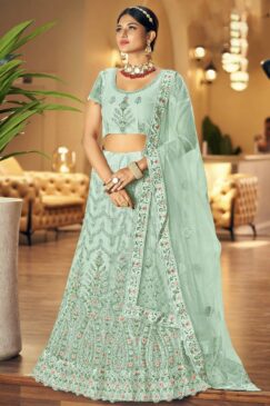 Turquoise Blue Embroidered Party Wear Lehenga Choli