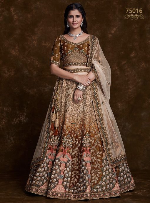 Brown Heavy Embroidered Bridal Lehenga Choli