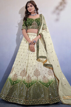 Shaded Green & White Embroidered Lehenga Choli