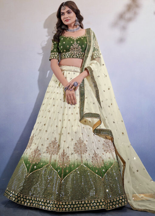 Shaded Green & White Embroidered Lehenga Choli
