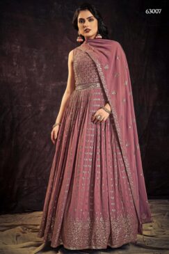 Mauve Georgette Embroidered Anarkali Suit