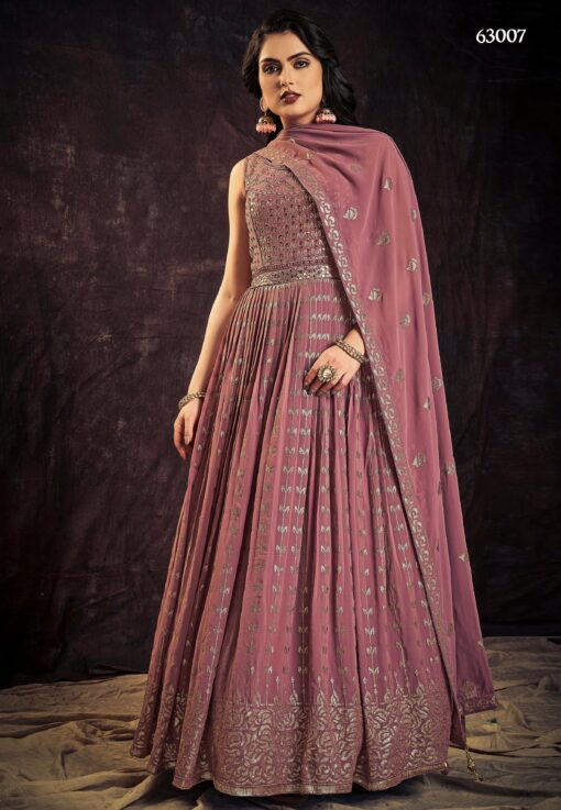 Mauve Georgette Embroidered Anarkali Suit