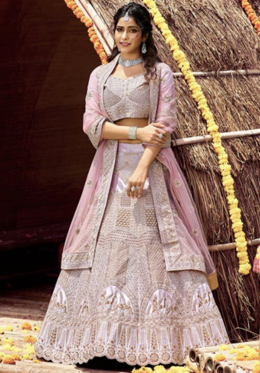 Rose Pink Organza Party Wear Lehenga Choli