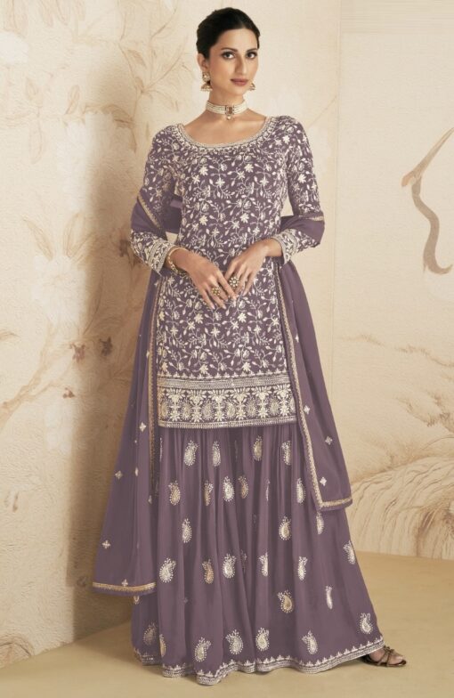 Mauve Georgette Gharara Suit